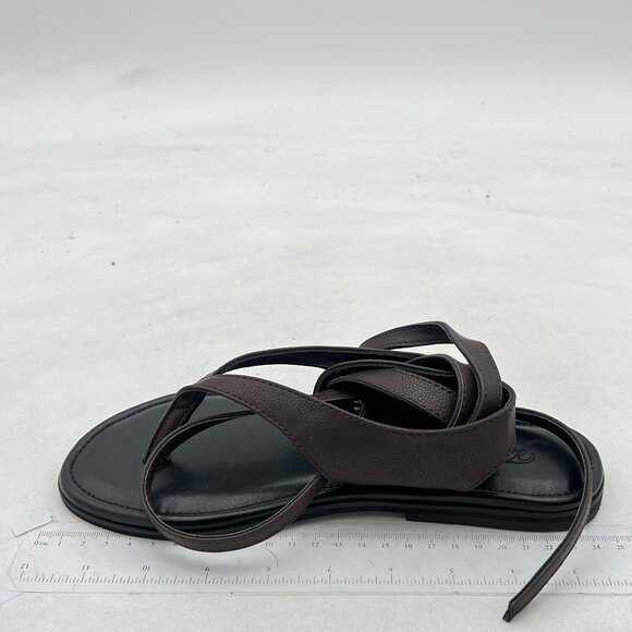 FOWT Dark Brown Split Round Toe Sandals Lace up Soft Flip Flop Comfortable Flats - Picture 2 of 8